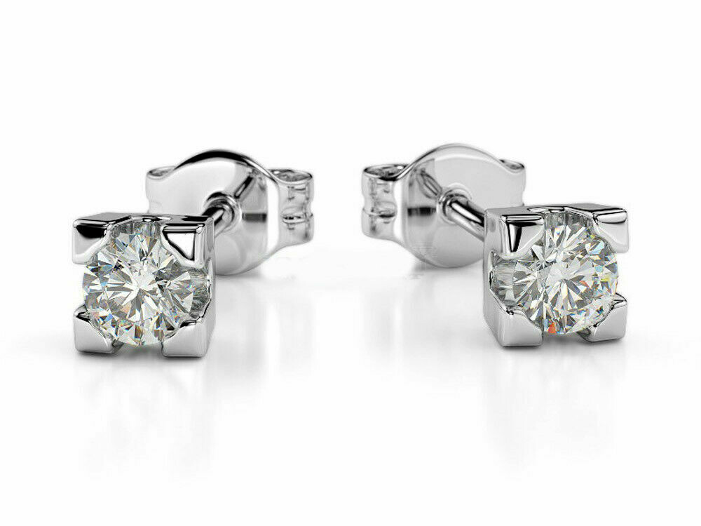 Orecchini oro bianco 18 kt. con diamanti naturali da 0.06 punto luce donna regalo