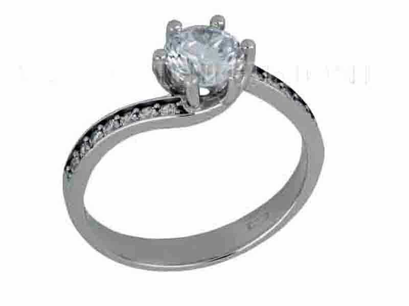Anello solitario Oro Bianco 18 kt. 6 griffe con zirconi brillanti