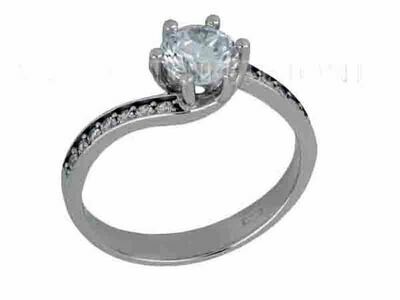 Anello solitario Oro Bianco 18 kt. 6 griffe con zirconi brillanti
