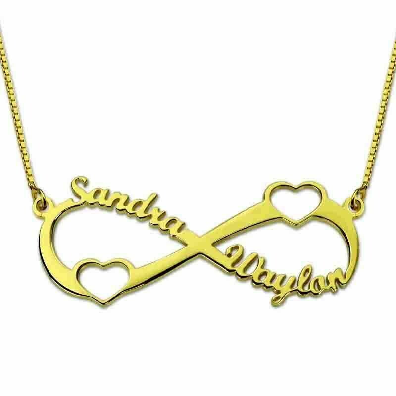 Collana infinito con nome oro Giallo 18 kt. cuori scritta regalo donna ragazza
