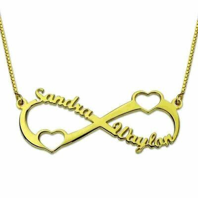 Collana infinito con nome oro Giallo 18 kt. cuori scritta regalo donna ragazza