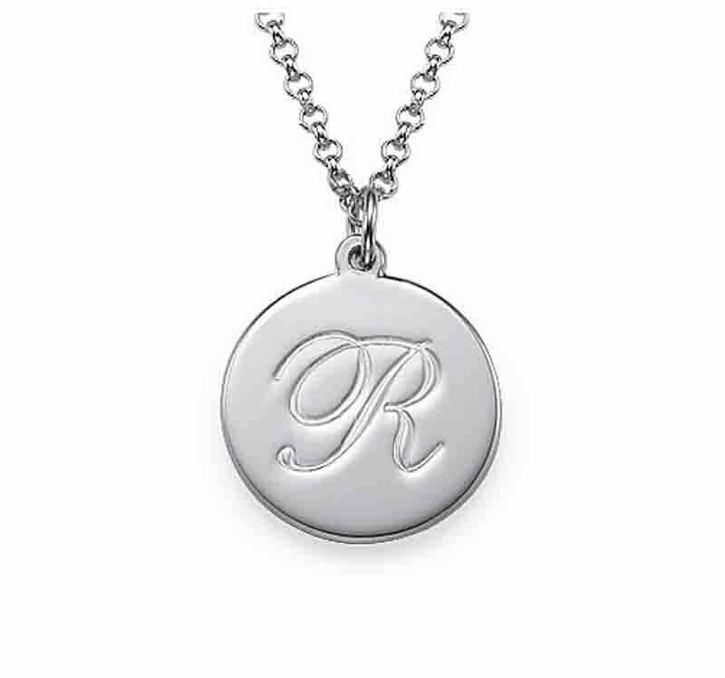 Collana con nome in argento sterling 925 com disco iniziale in corsivo promo donna