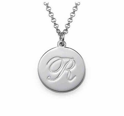 Collana con nome in argento sterling 925 com disco iniziale in corsivo promo donna