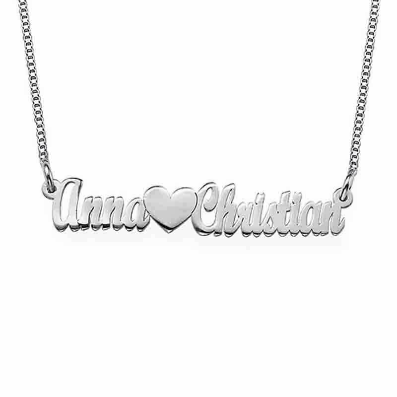 Collana doppio nome cuore argento sterling 925 rodiato anallergico ragazza donna
