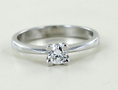 Anello Solitario Oro Bianco 18 kt. diamante Ct.0.12 Regalo Donna