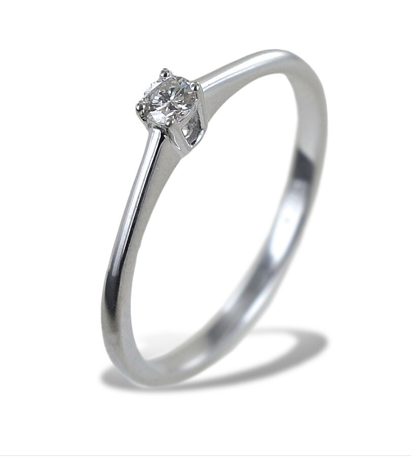 Anello Solitario Oro Bianco 18 kt. diamante Ct.0.10 Regalo Donna
