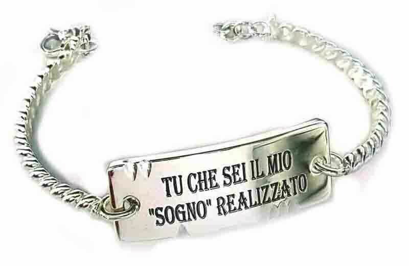 Bracciale Argento 925 manetta intreccio incisione famiglia personalizzato regalo