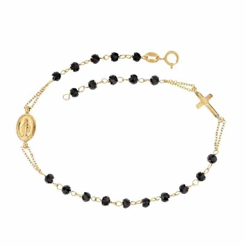 Bracciale rosario lucido oro  18 kt. pietre nere sfaccettate