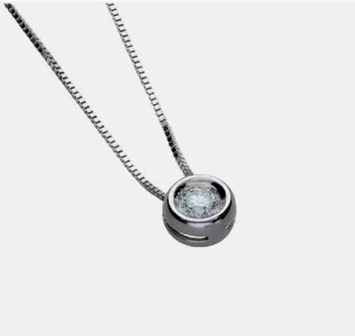 Collana oro bianco 18kt. diamante naturale ct. 0.12 modello solitario punto luce