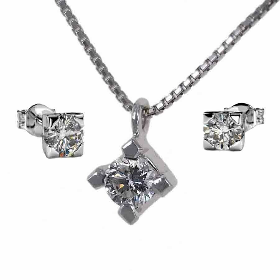 Completo collana orecchini oro bianco 18 kt. diamanti ct. 0.49 totale