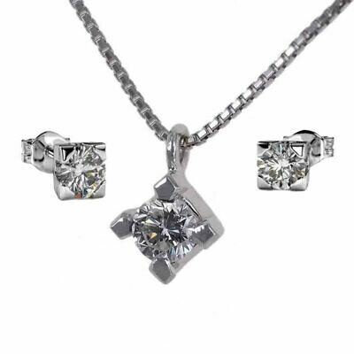 Completo collana orecchini oro bianco 18 kt. diamanti ct. 0.49 totale