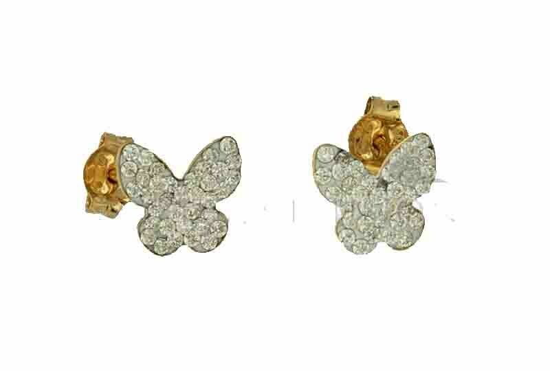 Orecchini Oro 18 kt. zirconi Brillanti Farfalla Regalo Donna Ragazza