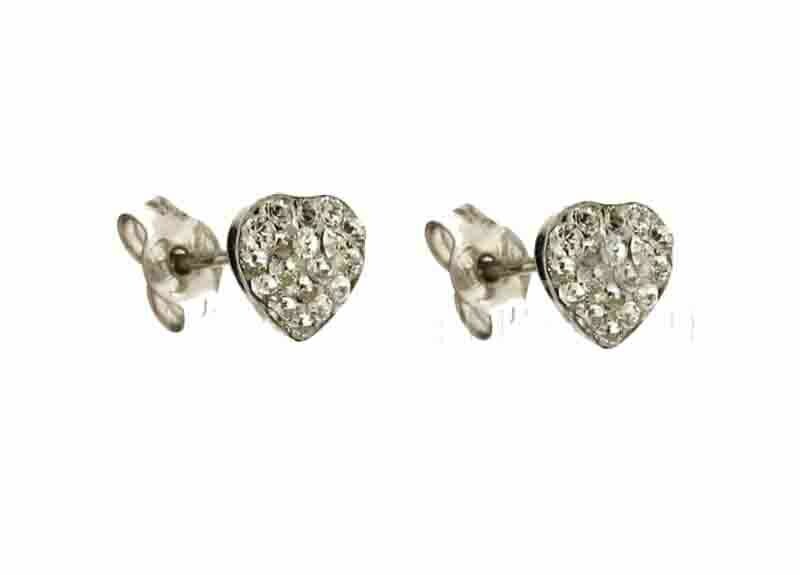 Orecchini Oro 18 kt. zirconi Brillanti Cuore Regalo Donna Ragazza, Colore: Oro Bianco