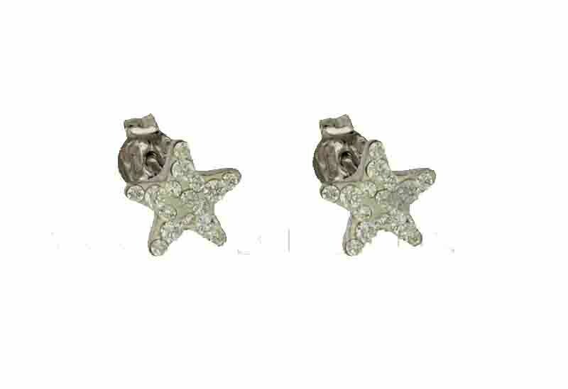 Orecchini Oro 18 kt. zirconi Brillanti Stella Regalo Donna Ragazza, Colore: Oro Bianco