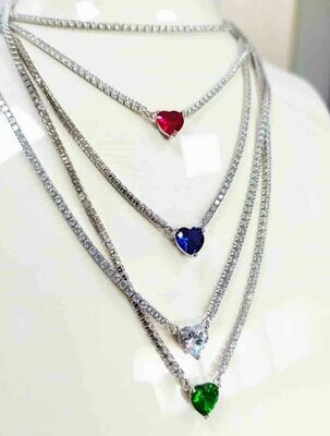 Collana tennis argento sterling 925 con zirconi Cuore colorati regalo ragazza