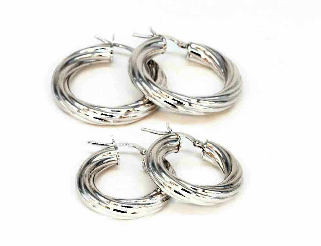 Orecchini Cerchi Argento 925 Treccia Anallergico regalo donna, Colore: Argento Bianco