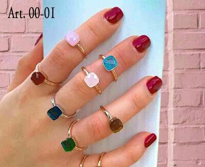 Anello argento 925 mod. solitario pietra colorata quadrata regalo donna ragazza