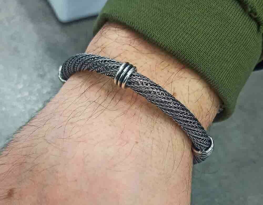 Bracciale argento 925 Brunito maglia tubolare massiccio Uomo donna Regalo