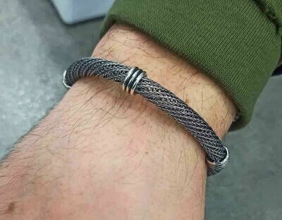 Bracciale argento 925 Brunito maglia tubolare massiccio Uomo donna Regalo