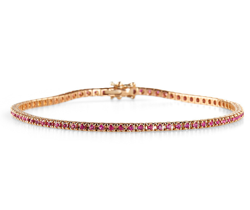 Bracciale Tennis Oro rosa 18kt. e rubini naturali, regalo donna uomo, Misura polso: Cm. 18