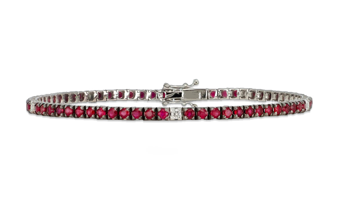 Bracciale tennis oro 18kt. Rubini e diamanti Bianchi certificati regalo uomo donna
