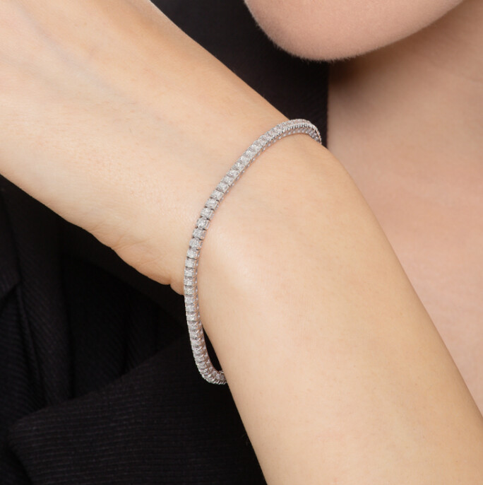 Bracciale tennis oro 18kt. con diamanti naturali certificati regalo uomo donna, Misura Bracciale: Cm.18