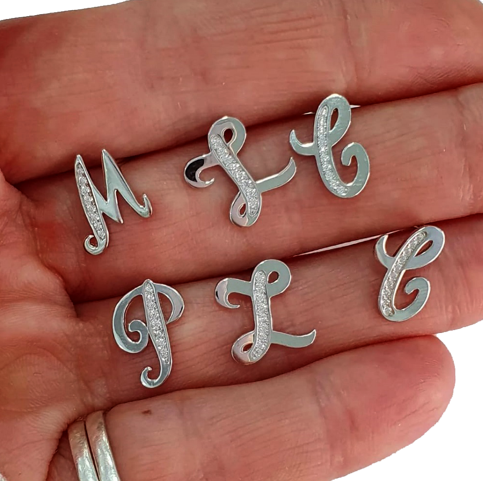 Orecchini con lettera Argento 925 con zirconi, gioielli donna regalo Ragazza