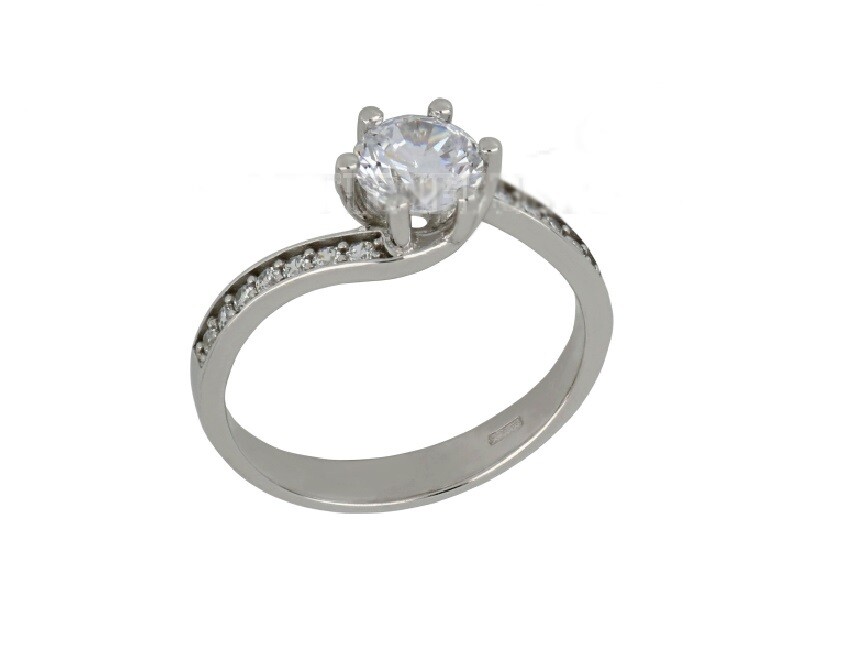 Anello solitario oro bianco 18kt. sei griffe gioielli donna
