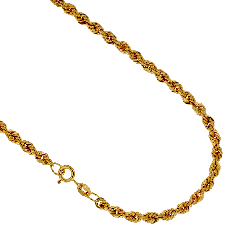 Collana laccio in oro giallo 18kt, modello fune gioielli donna