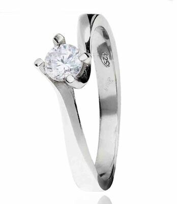 Anello solitario argento sterling 925 zircone brillante rodiato oro bianco donna