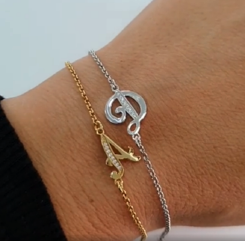 Bracciale con lettera Argento 925 con zirconi, gioielli donna regalo Ragazza