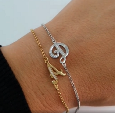 Bracciale con lettera Argento 925 con zirconi, gioielli donna regalo Ragazza