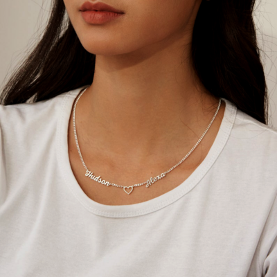 Grumetta Collana con 2 nomi Cuore Argento rodiato anallergico