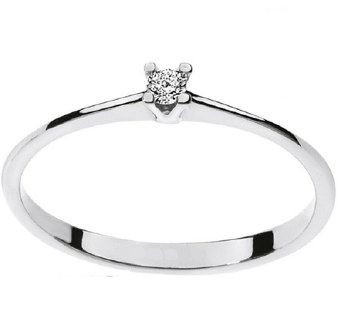 Anello Solitario Oro Bianco 18 kt. diamante Ct.0.03 Regalo Donna