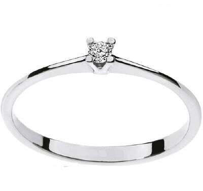 Anello Solitario Oro Bianco 18 kt. diamante Ct.0.03 Regalo Donna
