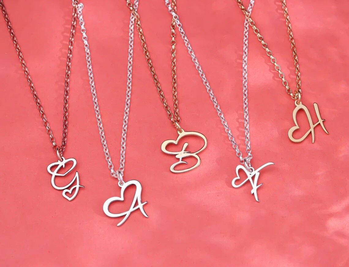 Collana con nome Argento 925 con lettera cuore donna gioielli