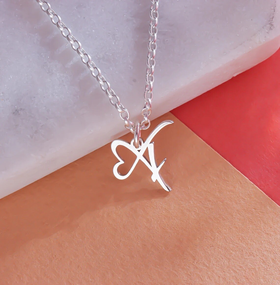Collana con nome Argento 925 con lettera cuore donna gioielli, Colore Argento: Argento Bianco