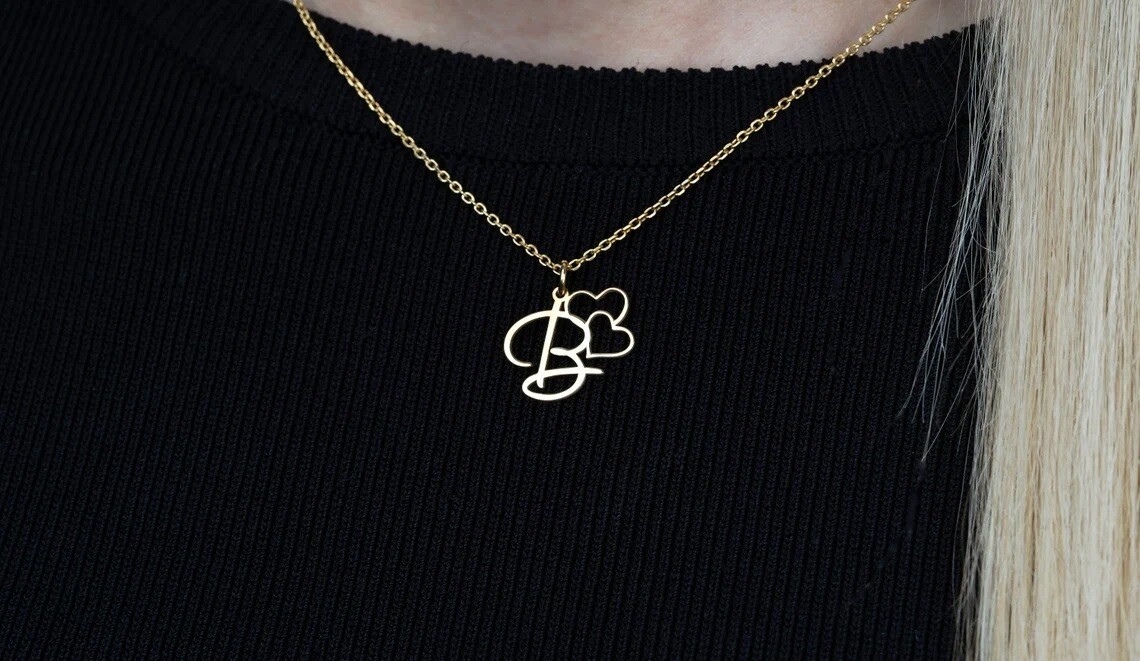 Collana con nome Argento 925 con lettera doppio cuore donna gioielli
