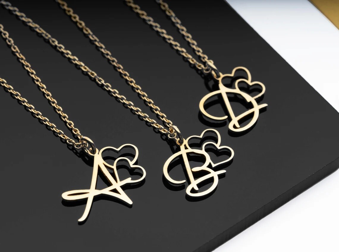 Collana con nome Argento 925 con lettera cuore donna gioielli