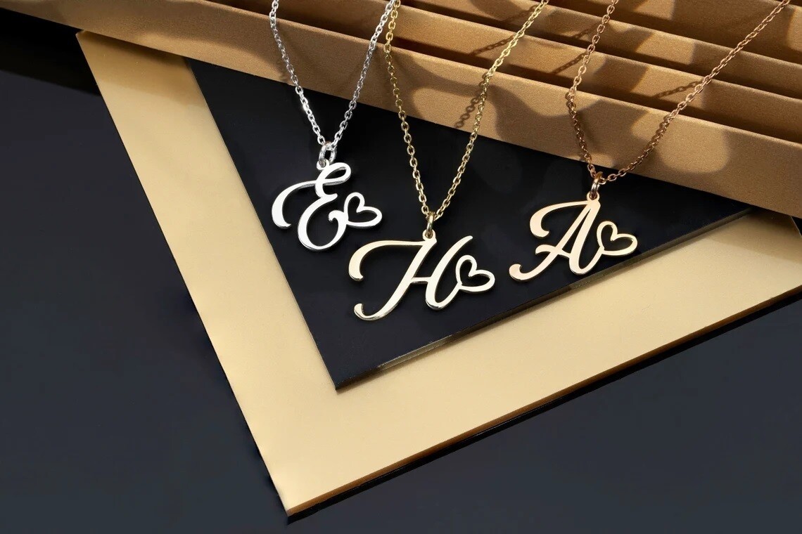 Collana con nome Argento 925 con lettera cuore donna gioielli