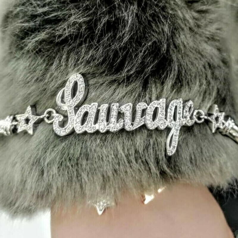 Bracciale argento 925 con nome in zirconi brillanti modello semi rigido, promo donna regalo