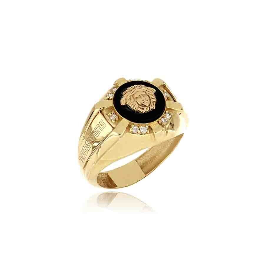 Anello Uomo con stemma medusa Smalto Nero  Oro 9Kt.