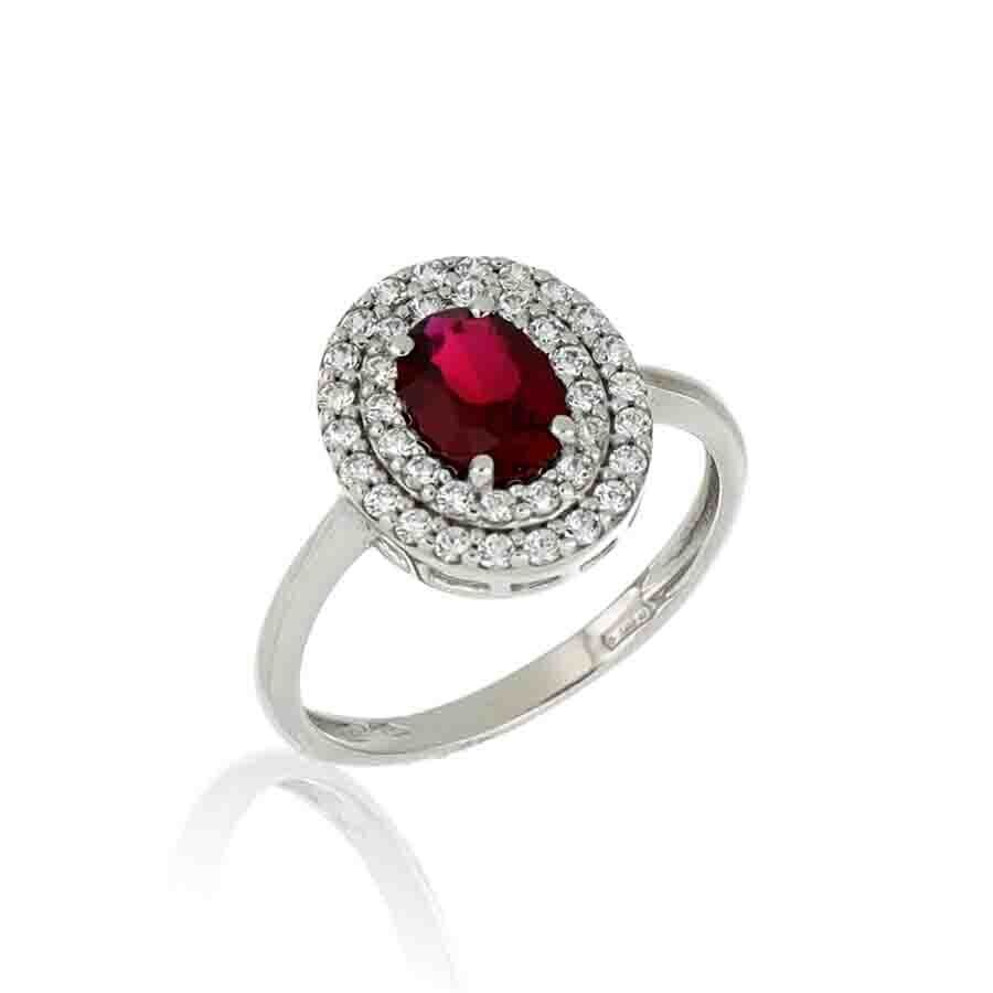 Anello Donna Oro 9Kt Modello Kate Ovale Pietra Rossa.