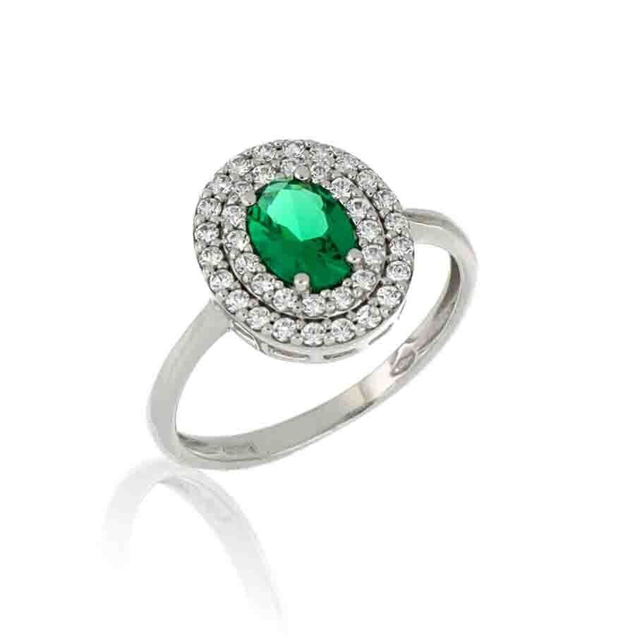 Anello Donna Oro 9Kt Modello Kate Ovale Pietra Verde .