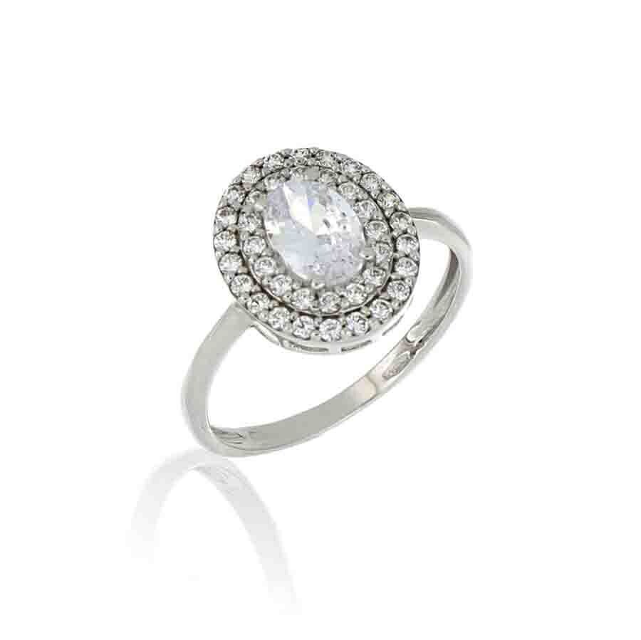 Anello Donna Oro 9Kt Modello Kate Ovale Pietra Bianca .