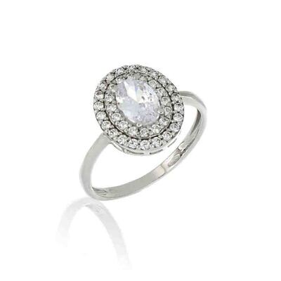 Anello Donna Oro 9Kt Modello Kate Ovale Pietra Bianca .