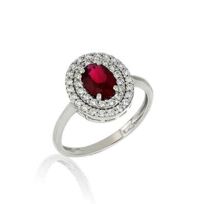 Anello Donna Oro 9Kt Modello Kate Ovale Pietra Rossa.
