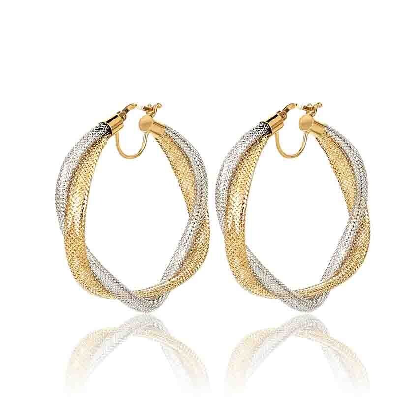 Orecchini Donna Bicolore Intrecciati Elasticizzati bicolore Oro 9kt.