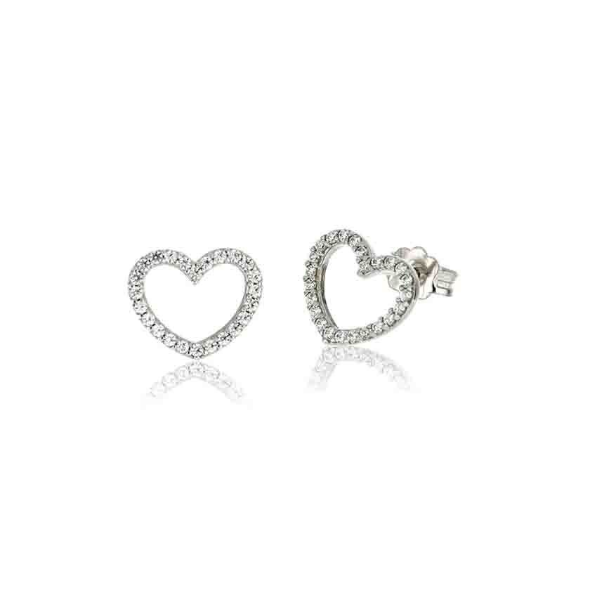 Orecchini Oro Bianco 9Kt. Donna Cuore Zirconi Brillanti