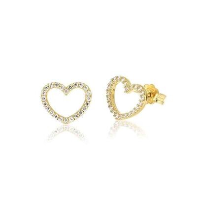 Orecchini Oro Giallo 9Kt. Donna Cuore Zirconi Brillanti